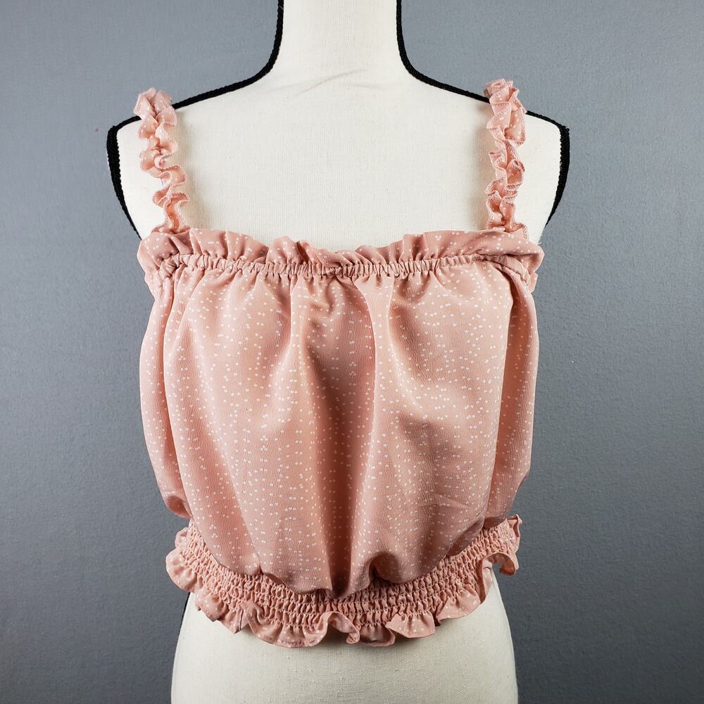Rabbit Rose Size XL Smocked Bubble Tank Top Blush Pink Polka Dot Coquette Lolita